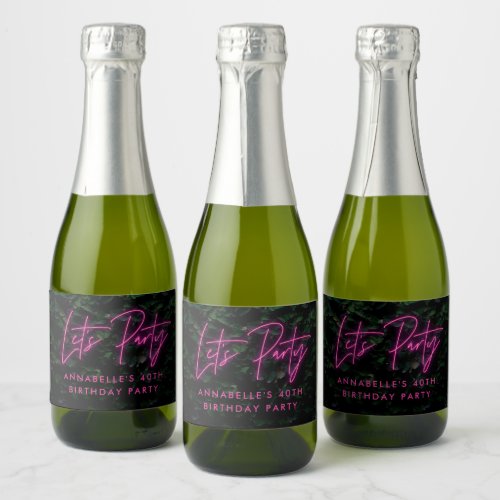 Neon pink funky modern lets party contemporary sparkling wine label