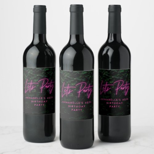 Neon pink funky modern lets party contemporary  wine label