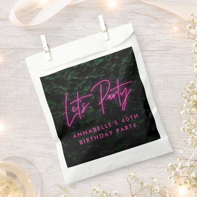 Neon pink funky modern lets party favor bag (Clipped)