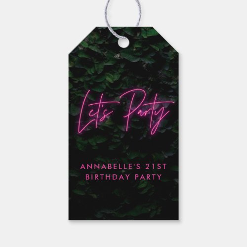 Neon pink funky modern lets party favor bag gift tags