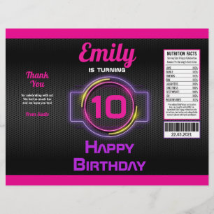 Neon Pink Girl Birthday Party Chip Bag Wrapper