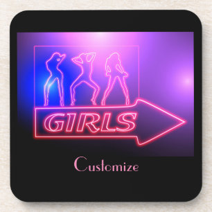 Neon Pink Girls Sign Thunder_Cove Beverage Coaster