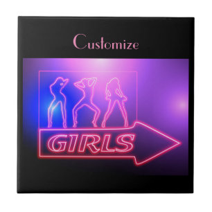 Neon Pink Girls Sign Thunder_Cove  Ceramic Tile