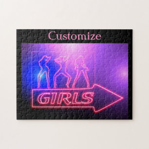Neon Pink Girls Sign Thunder_Cove  Jigsaw Puzzle