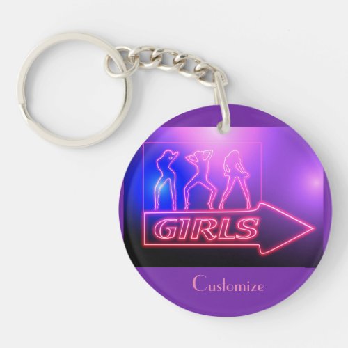Neon Pink Girls Sign Thunder_Cove  Keychain