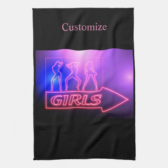Neon Pink Girls Sign Thunder_Cove  Kitchen Towel (Vertical)