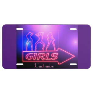 Neon Pink Girls Sign Thunder_Cove License Plate