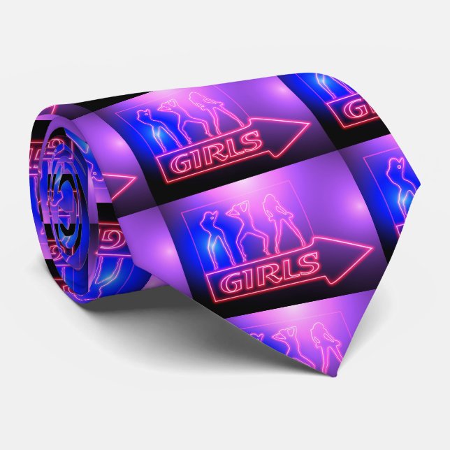 Neon Pink Girls Sign Thunder_Cove   Neck Tie (Rolled)