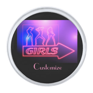 Neon Pink Girls Sign Thunder_Cove Silver Finish Lapel Pin