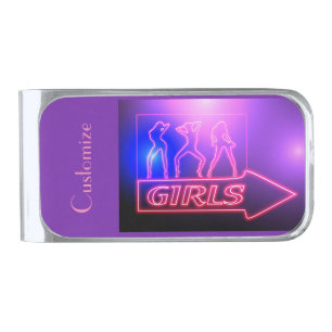 Neon Pink Girls Sign Thunder_Cove Silver Finish Money Clip