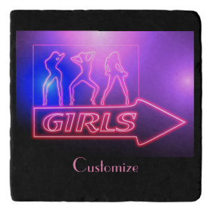 Neon Pink Girls Sign Thunder_Cove Trivet