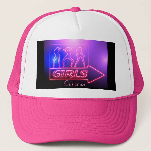 Neon Pink Girls Sign Thunder_Cove  Trucker Hat (Front)