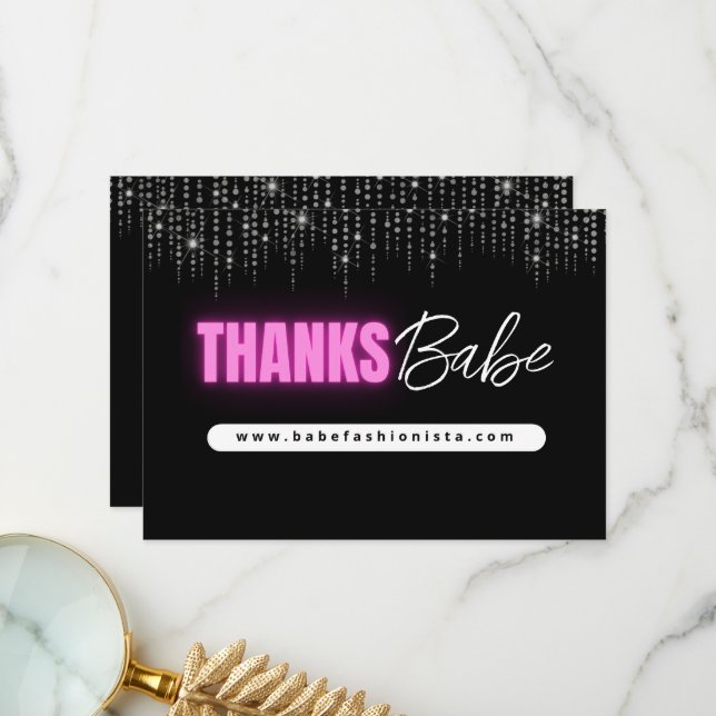 Neon Pink Glam Thank You Card (Front/Back In Situ)