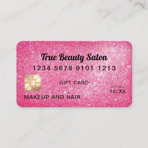 Neon Pink Glitter Credit Card Gift Certificate