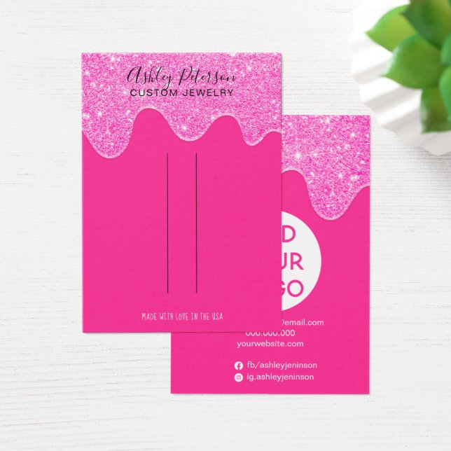 Neon pink glitter drips jewelry hair clip display (Desk)