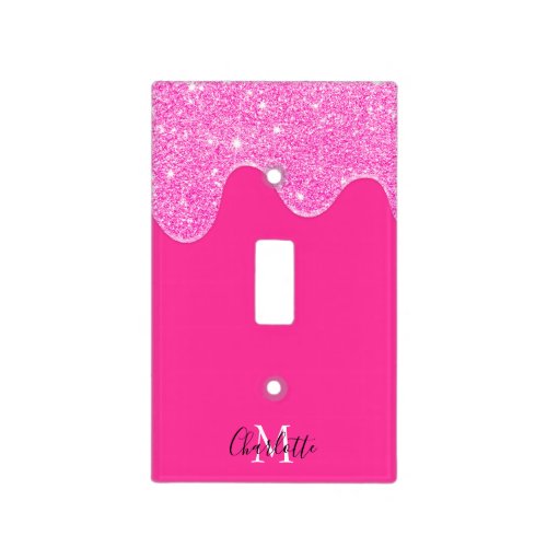 Neon pink glitter monogram drips neon pink light switch cover