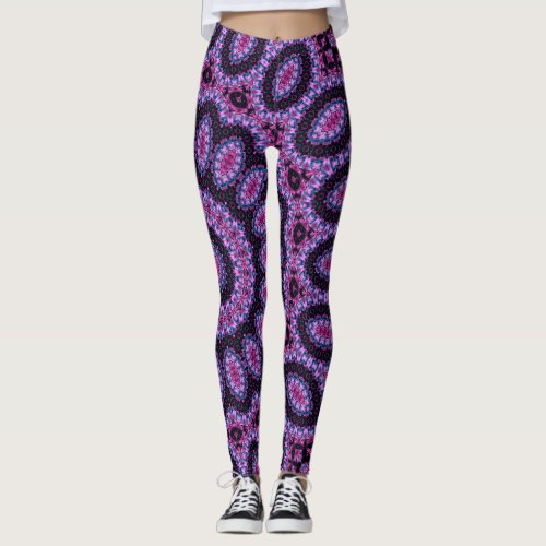 Neon Pink Glow Blacklight Rave Mandala Leggings