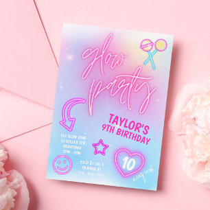 Neon Pink Glow Party Birthday Invitation