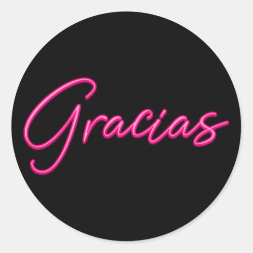 Neon Pink Glow Spanish Gracias Thank You Classic Round Sticker