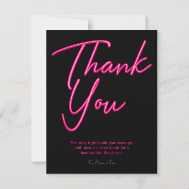 Neon Pink Glow Thank You Invitation (Front)