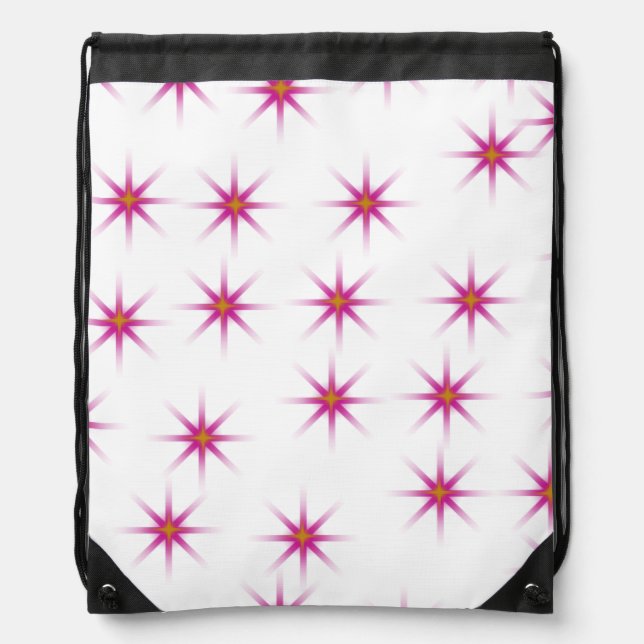 Neon Pink Glowing Stars Pattern Drawstring Bag (Front)