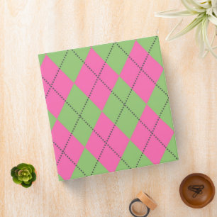 Neon Pink Green Argyle Diamond Pattern 3 Ring Binder