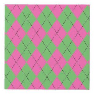 Neon Pink Green Argyle Diamond Pattern Faux Canvas Print
