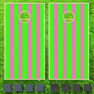 Neon Pink & Green Cool Vintage Striped Cornhole Set