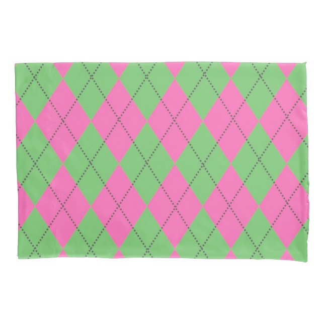 Neon Pink Green Diagonal Geometric Y2K Pattern Pillow Case (Front)