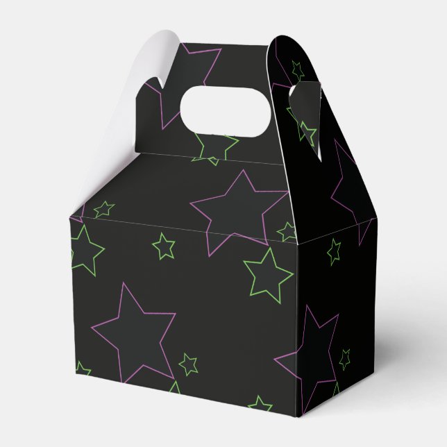 Neon Pink Green Glow Party Stars Candy Favor Box (Front Side)