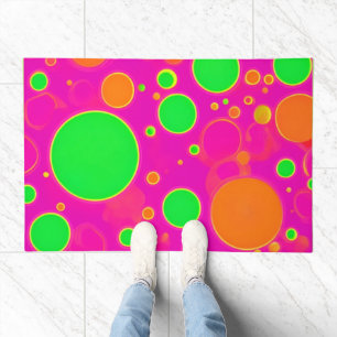 Neon Pink & Green Retro Circle Design Doormat