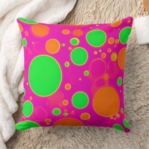 Neon Pink & Green Retro Circle Design Throw Pillow