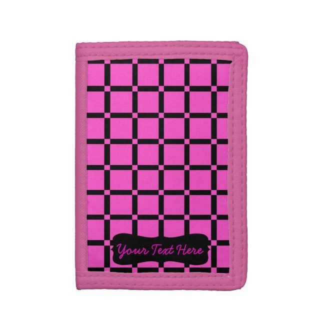 Neon Pink Grid Pattern Wallet (Front Vertical)