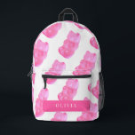 Neon Pink Gummy Bear Pattern Printed Backpack<br><div class="desc">This cute and modern backpack features a white background with neon pink gummy bear patterns. Change your background color and personalize for your needs. You can find more matching products at my store.</div>