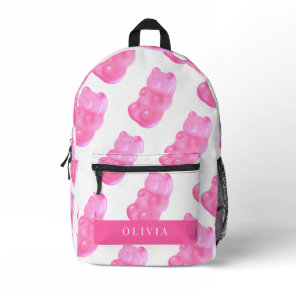 Neon Pink Gummy Bear Pattern Printed Backpack