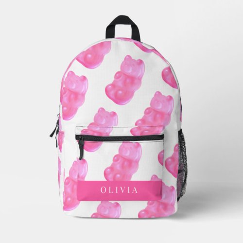 Neon Pink Gummy Bear Pattern Printed Backpack