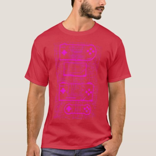 Neon Pink Handheld Gaming Controller Da Vinci Blue T_Shirt