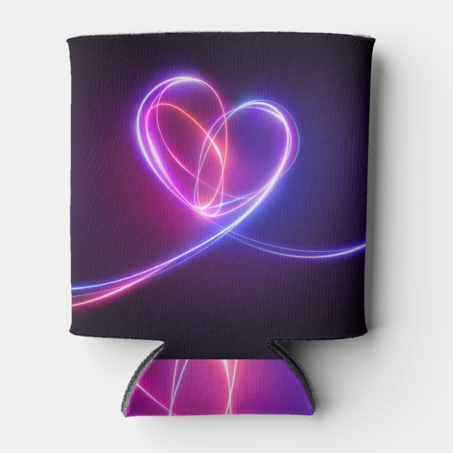 Neon pink heart, abstract art can cooler (Front)