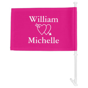 Neon pink heart and arrow wedding car window flag