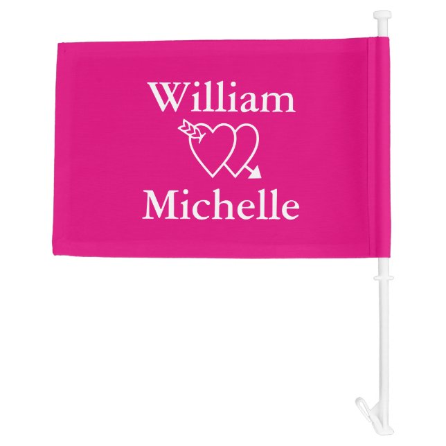 Neon pink heart and arrow wedding car window flag (Back)
