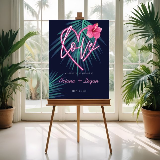 Neon Pink Heart Love Tropical Floral Palm Wedding Foam Board (Neon Pink Heart Love Tropical Floral Palm Wedding Foam Board)