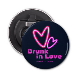 Neon Pink Hearts Drunk in Love Wedding Bottle Opener