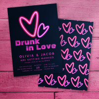 Neon Pink Hearts Drunk in Love Wedding Shower