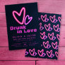 Neon Pink Hearts Drunk in Love Wedding Shower Invitation