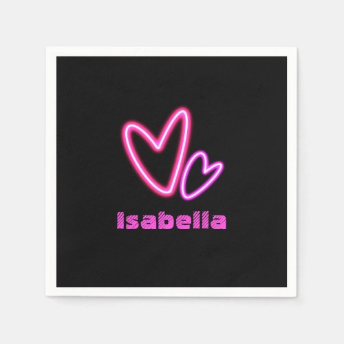 Neon Pink Hearts Name Napkins