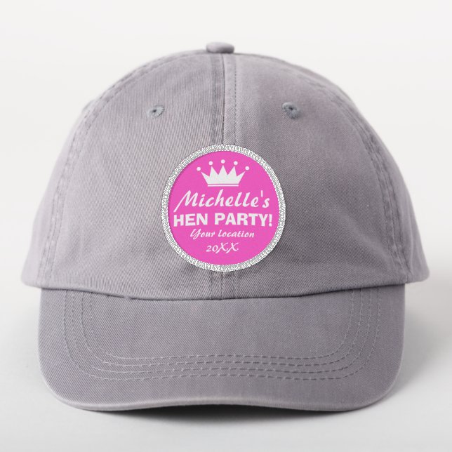 Neon pink hen party patch for bride's entourage (On Headwear)
