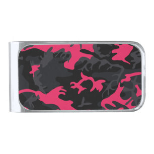 Neon Pink Highlights Camo Silver Finish Money Clip