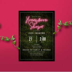 Neon Pink Honeymoon Shower Invitation