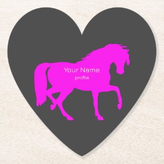 neon pink  horse in black -heart shaped