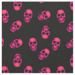 Neon Pink Human Skulls on Black Pattern Fabric